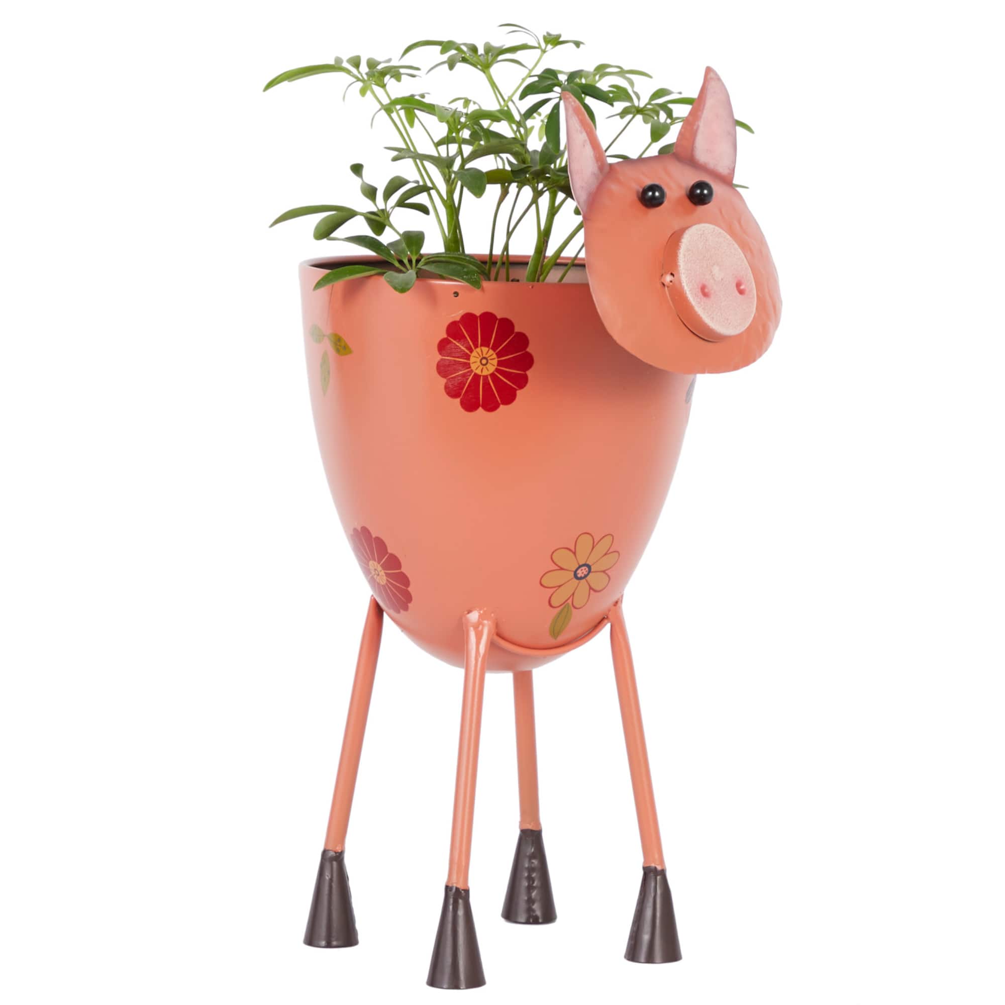 16" Pink Metal Eclectic Pig Planter